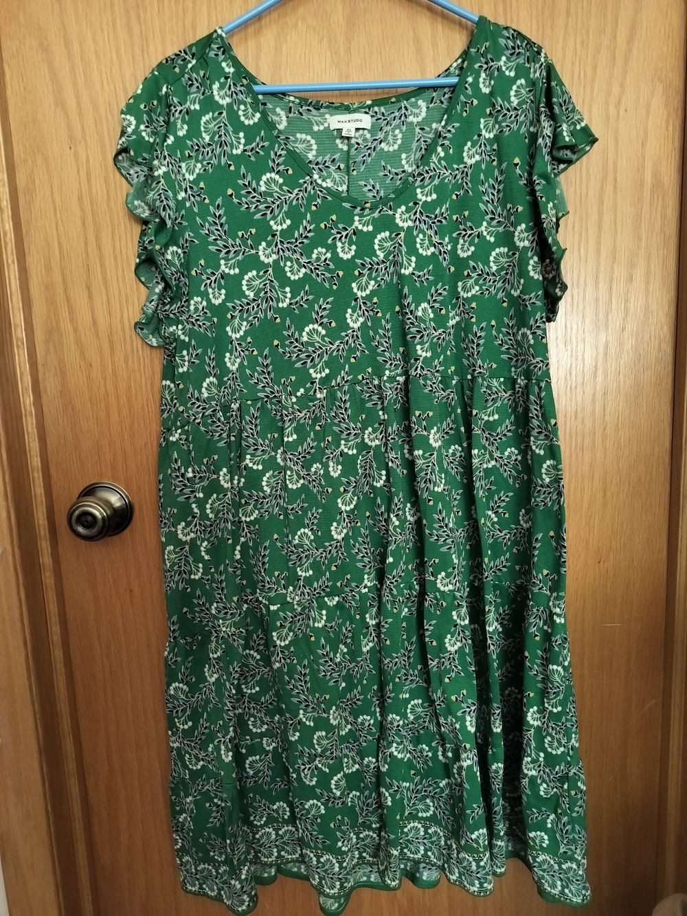 Max Studio Green Floral Ruffle Sleeve Women's Short Dress - 2x